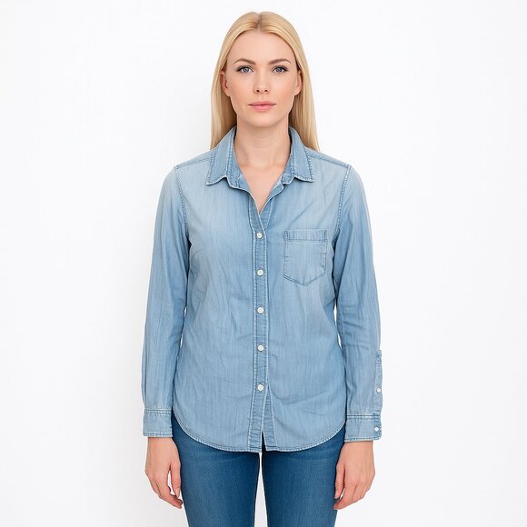 2/$30 J. Crew Denim Button-Down Shirt Light Wash 10 Tall #A0436 TRB3 - Picture 1 of 8